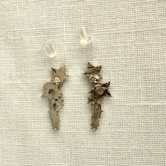 Star-Shaped Silver Stud Earrings With Crystal Accents Celestial Spacecore - Picture 4 of 6